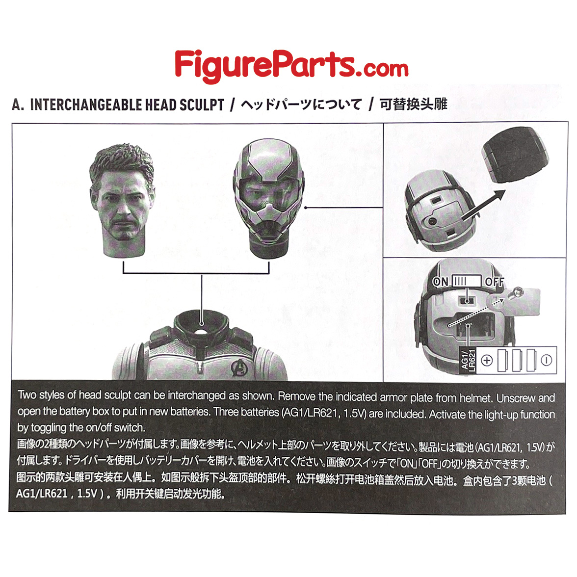Helmeted Head Sculpt  - Tony Stark Team Suit - Avengers Endgame - Hot Toys mms537 10